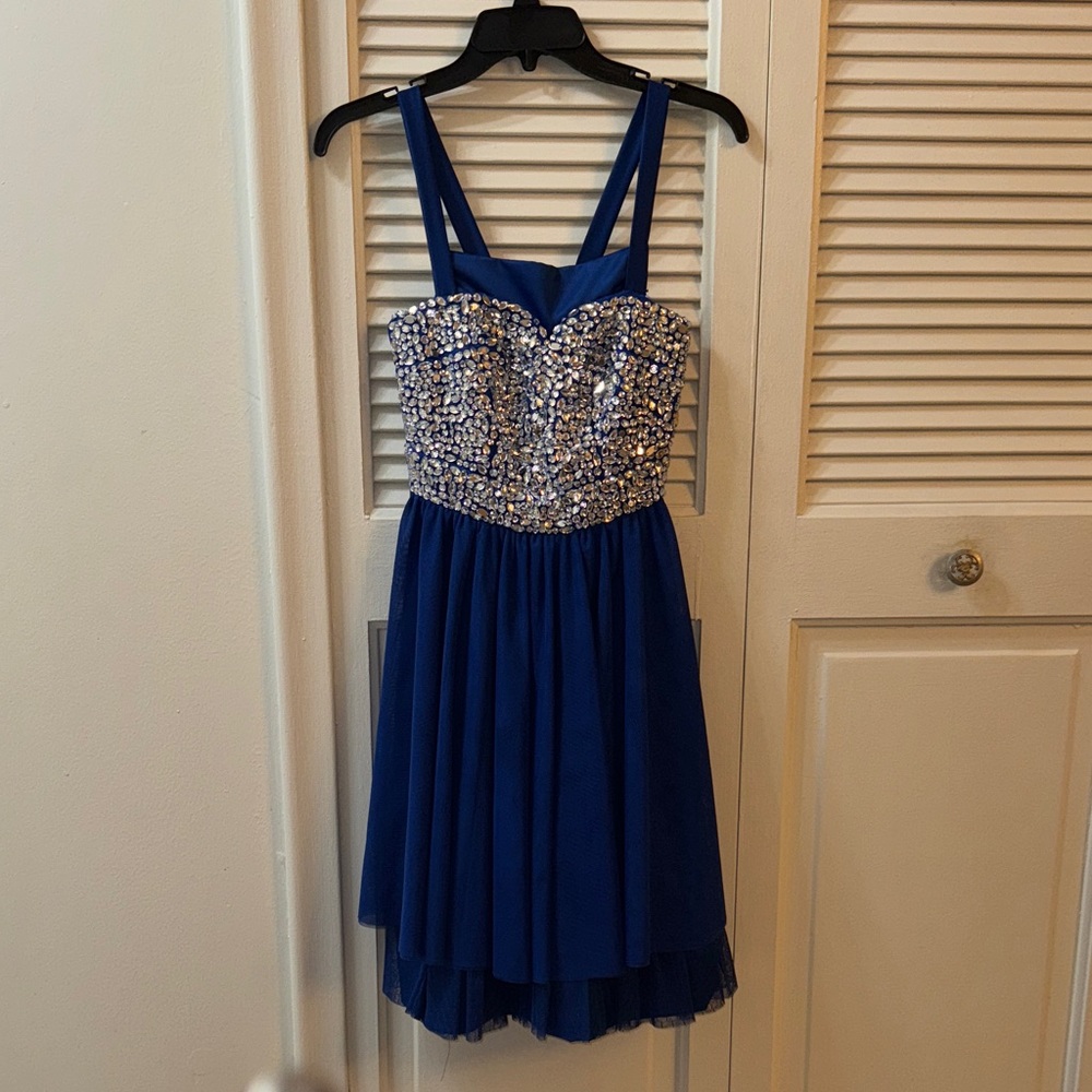 Trixxi Royal Blue Petite Women’s Dress with Silver Embellishments
